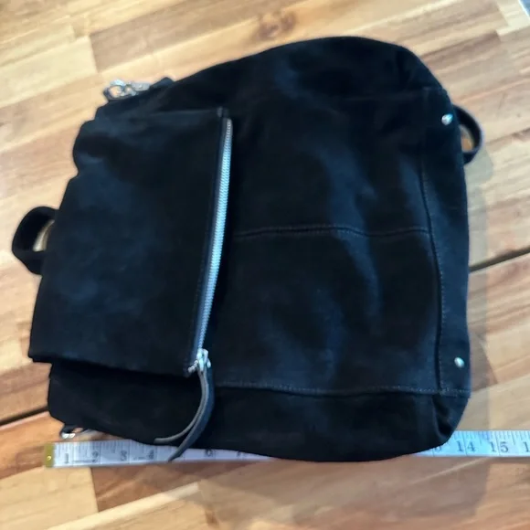 Free People Camilla Black Suede Leather Convertible Backpack| Hobo Slouch Bag - Picture 6 of 9